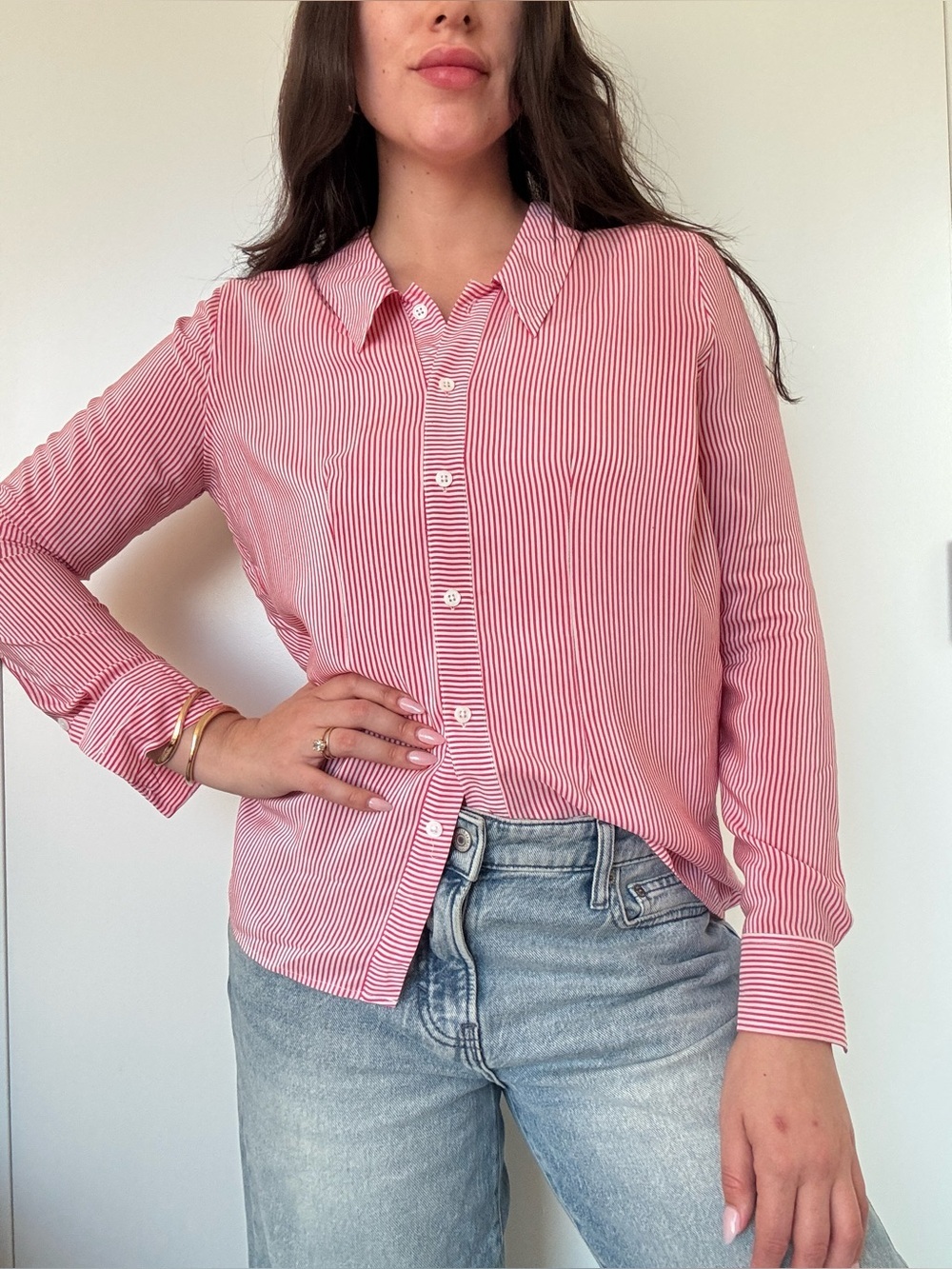 Equipment 100% silk Pink and White Striped Blouse sz S - Picture 14 of 14